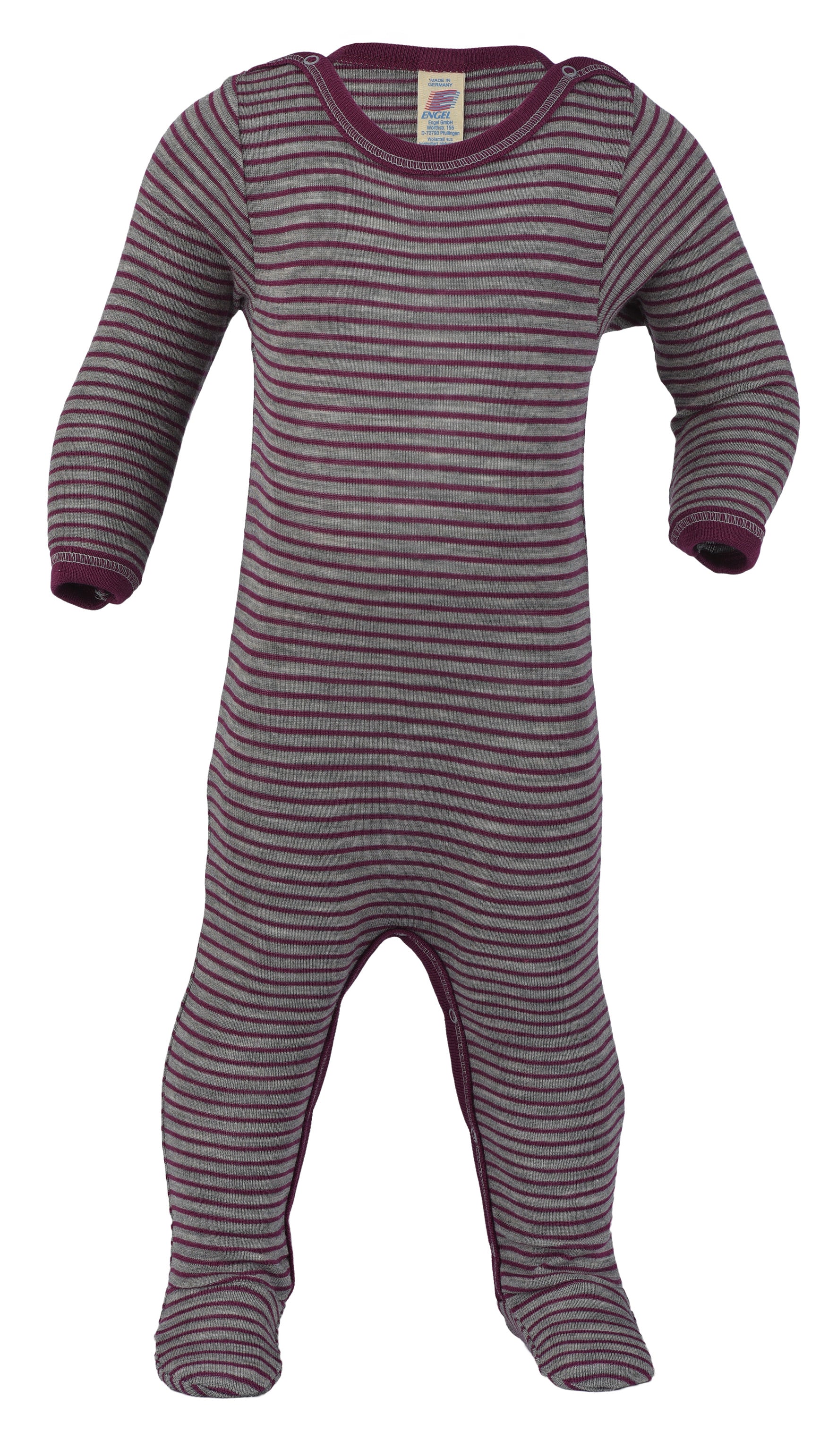 Tutina in lana e seta con piedi // Riga grigio/viola